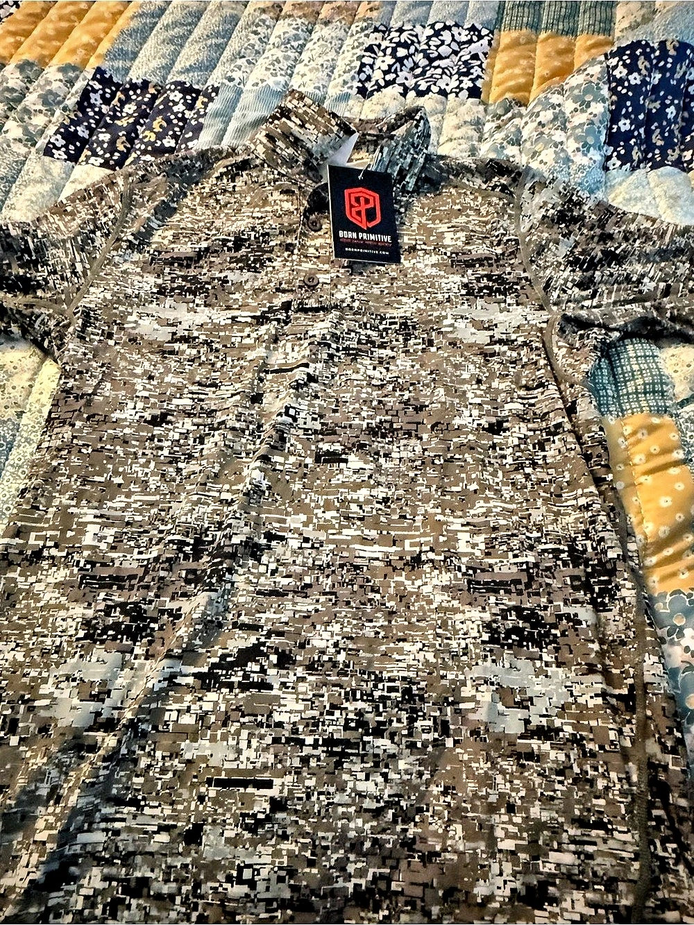 Born Primitive Tek Polo (Digital Camo) Gray & Blue Small NWT
